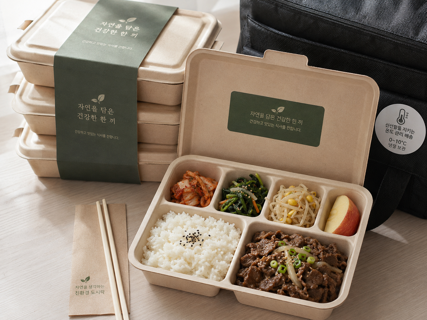 도담 단체 도시락 — 보냉 가방과 함께 균형 잡힌 한식 메뉴